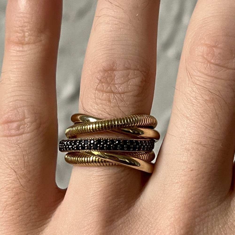 NEW Judith Ripka Eternity Five Band Highway Ring With Black Spinel in 18k Gold